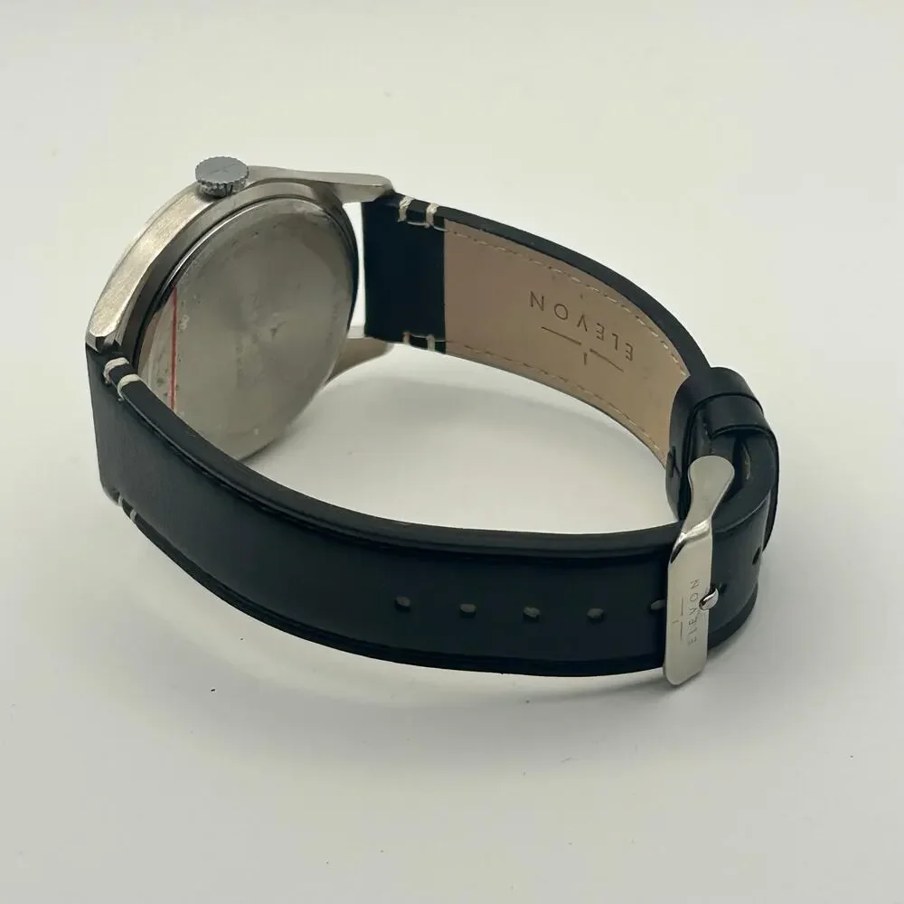 Elevon Hanson Silver Black GenuineLeather St. Steel Men’s Watch, Working